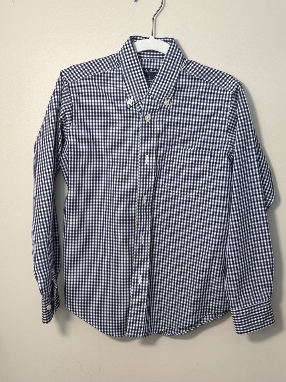 Kids Brooks Brothers Navy & White Gingham Button-Down Shirt - Kids Size S